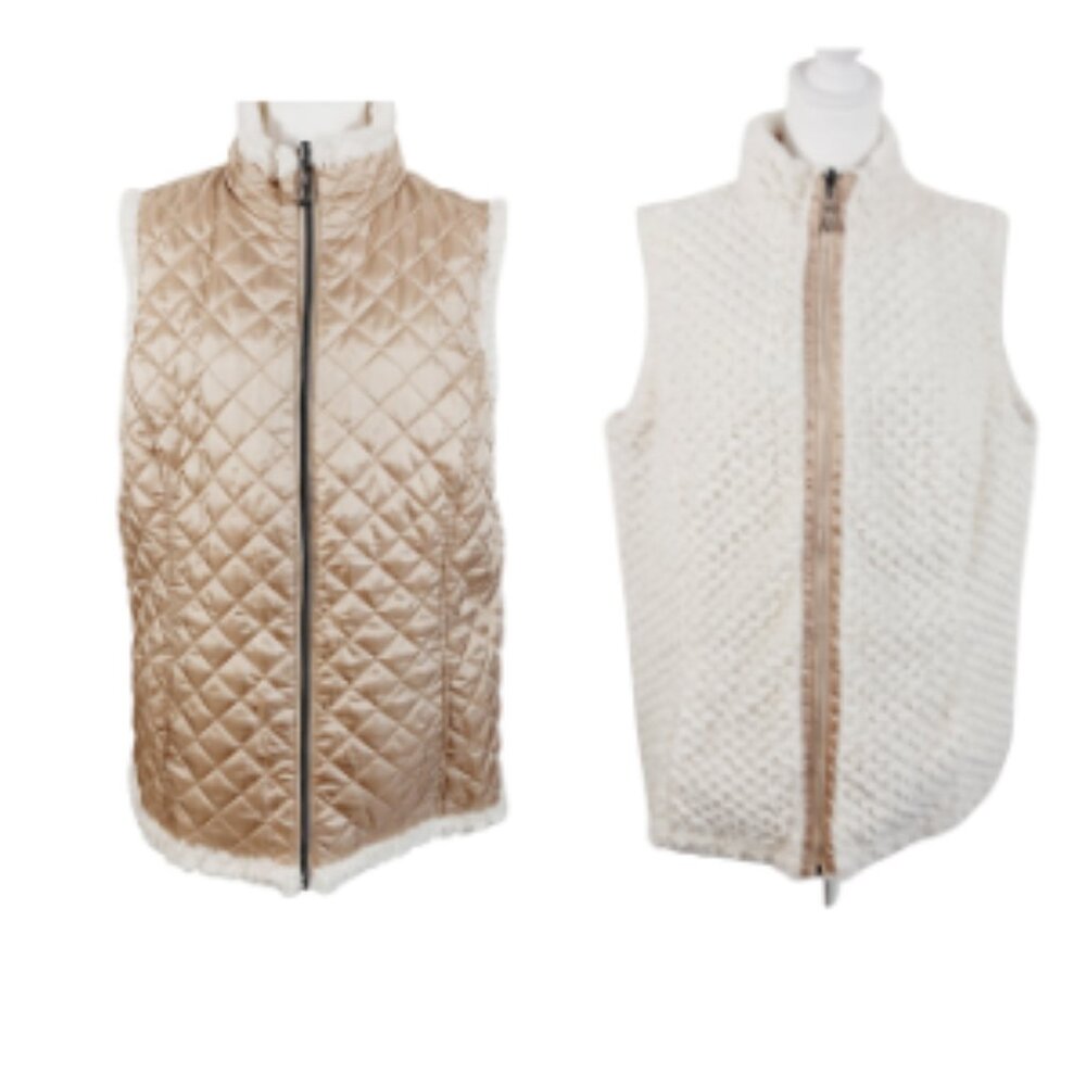 Reversable Outerwear Vest Tags Removed, Gold Quilted/Creamy White Faux Fur ?L/XL